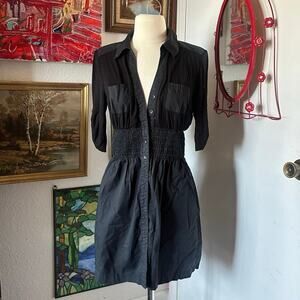 guess mid sleeve black button up shirt dress
